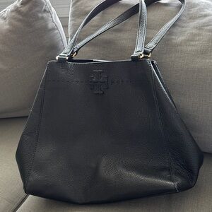 Tory Burch Black Pebbled Leather Shoulder Tote